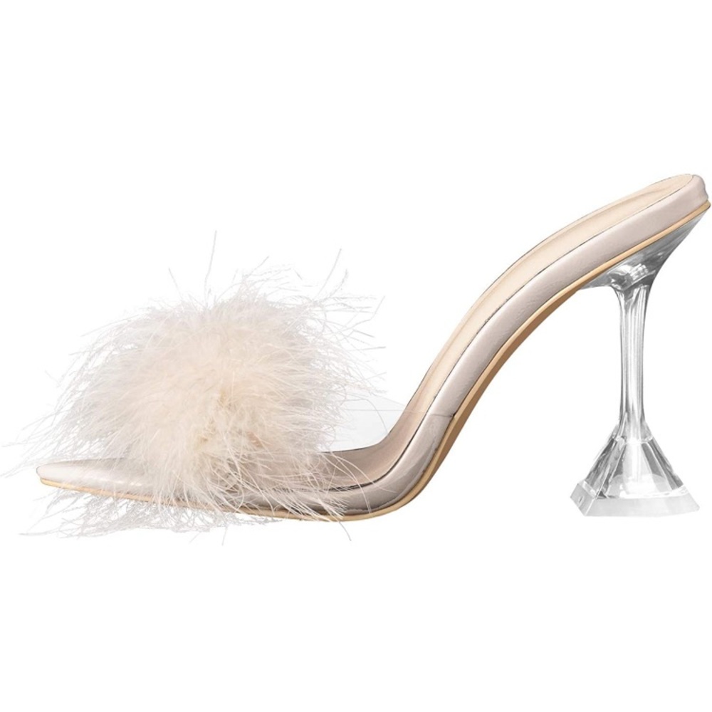 LISHAN Women's Fuzzy Slippers High Heels Sandals Size 9